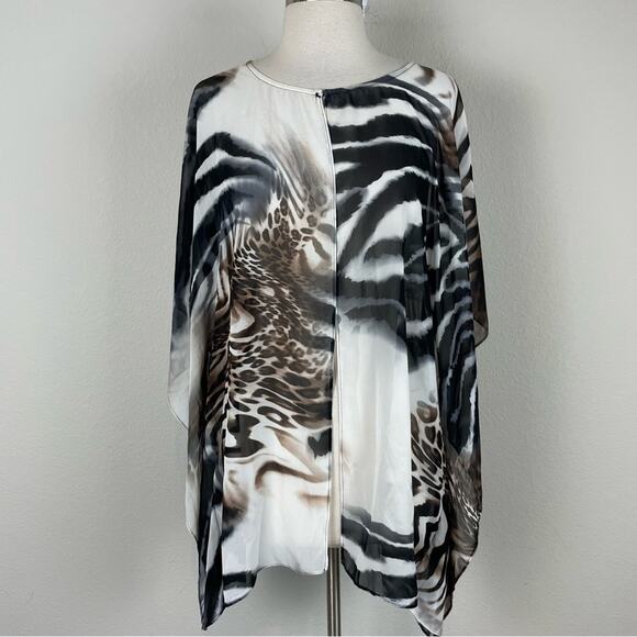 Chico's Brown Black Off White Animal Print  Sheer Kimono S/M - Picture 2 of 11